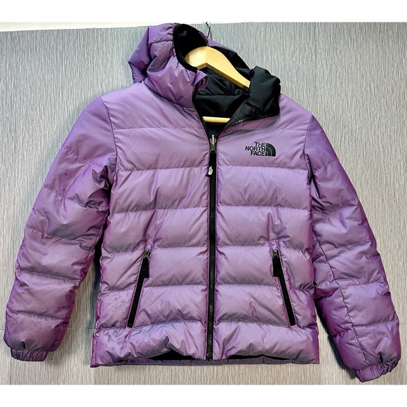 THE NORTH FACE Iridescent Purple Reversible 550 Down Coat Girls M 10/12 - Picture 1 of 16